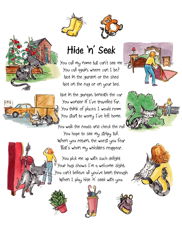 Matisse the Cat's Hide 'n' Seek curious adventure poem. From the Matisse the Cat Tickly Tales series.