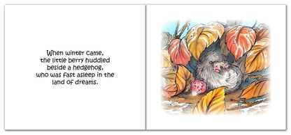 Berry Groling hibernating beside a hedgehog during autumn. A book from The Grolings Secret Tales series by author Amanda Walsh.