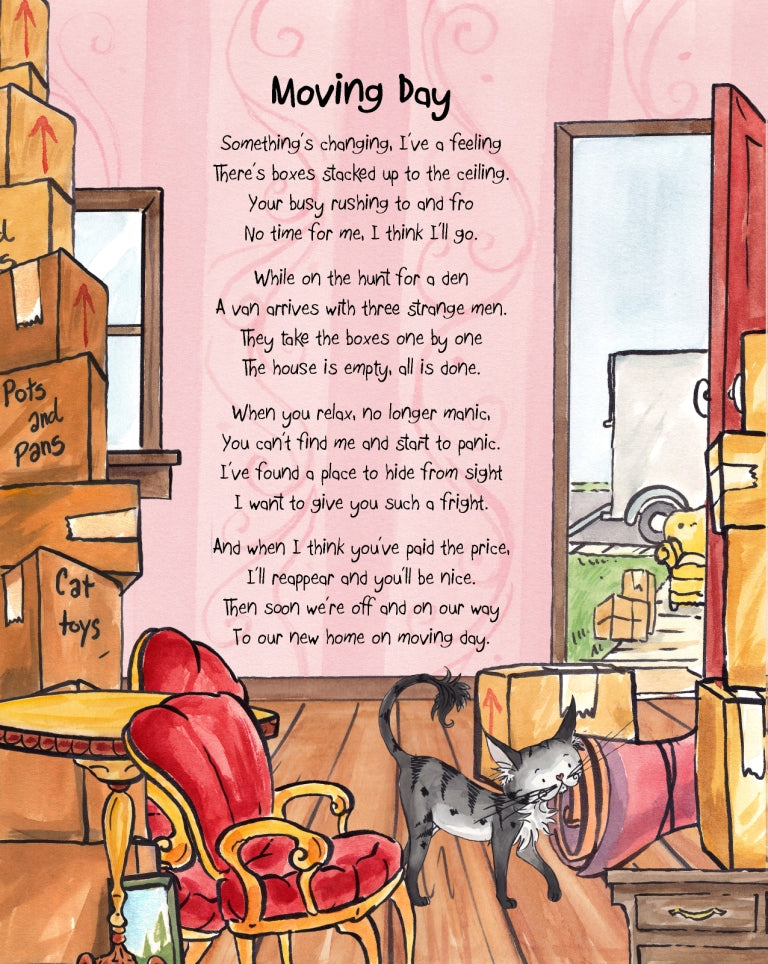 Matisse the Cat's Moving Day curious adventure poem. From the Matisse the Cat Tickly Tales series.