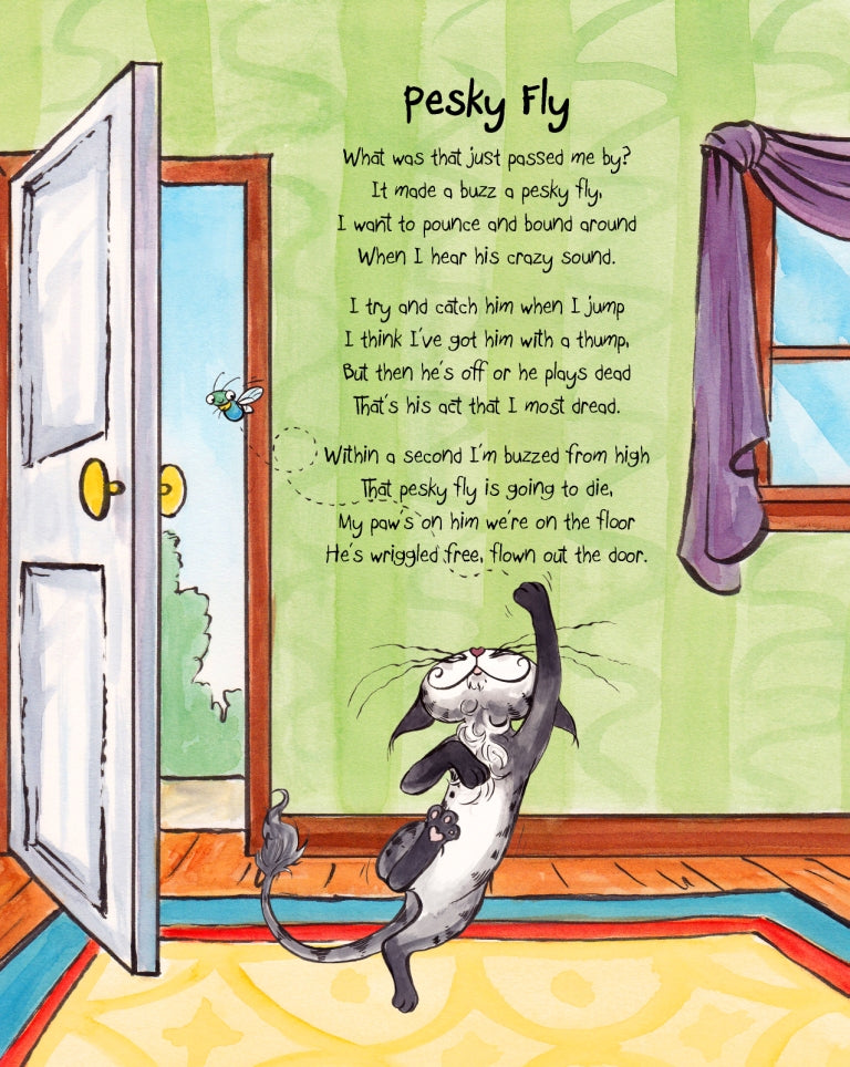Matisse the Cat's Pesky Fly curious adventure poem. From the Matisse the Cat Tickly Tales series.