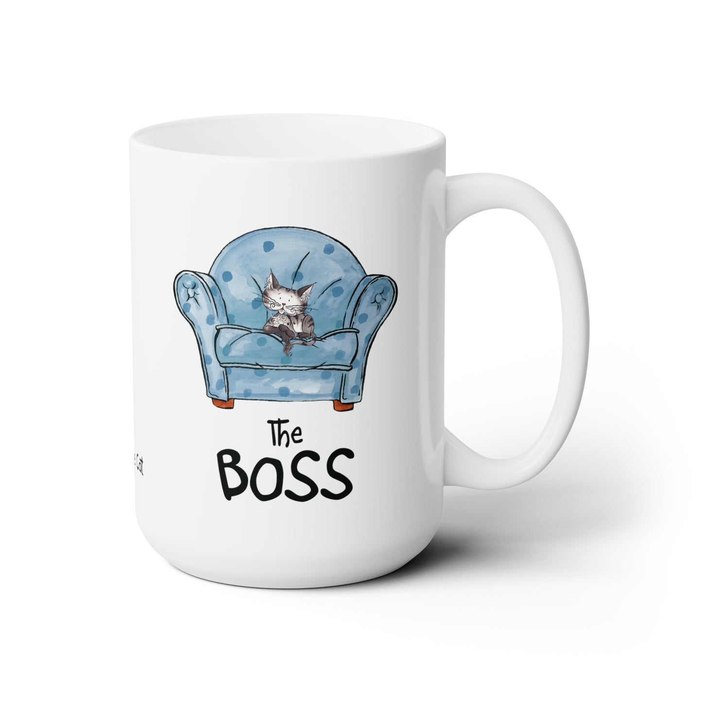USA Matisse the cat the boss 15oz jumbo mug with the handle on the right.