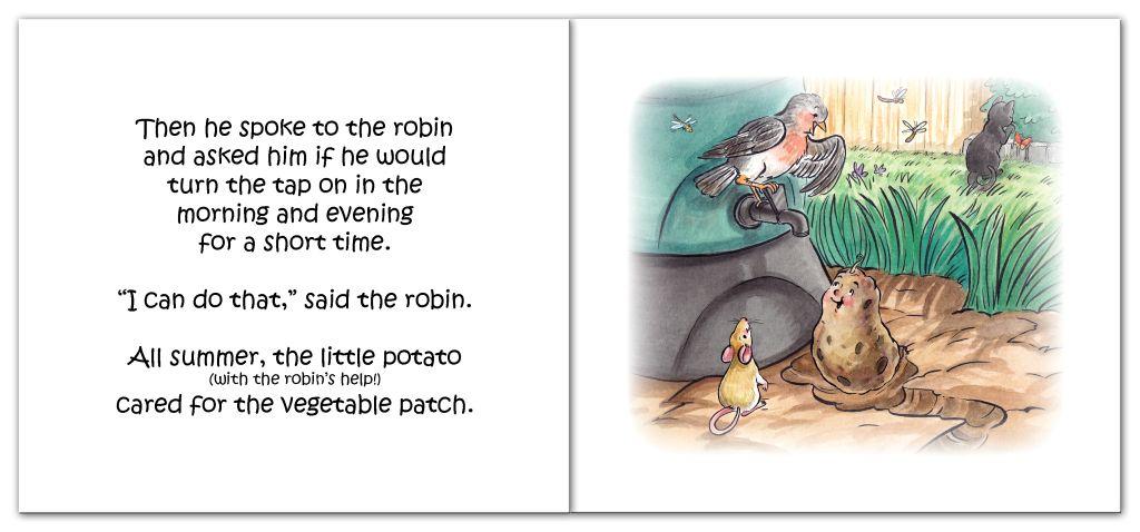 Spud Groling asking the robin for help. A book from The Grolings Secret Tales series, by author Amanda Walsh.
