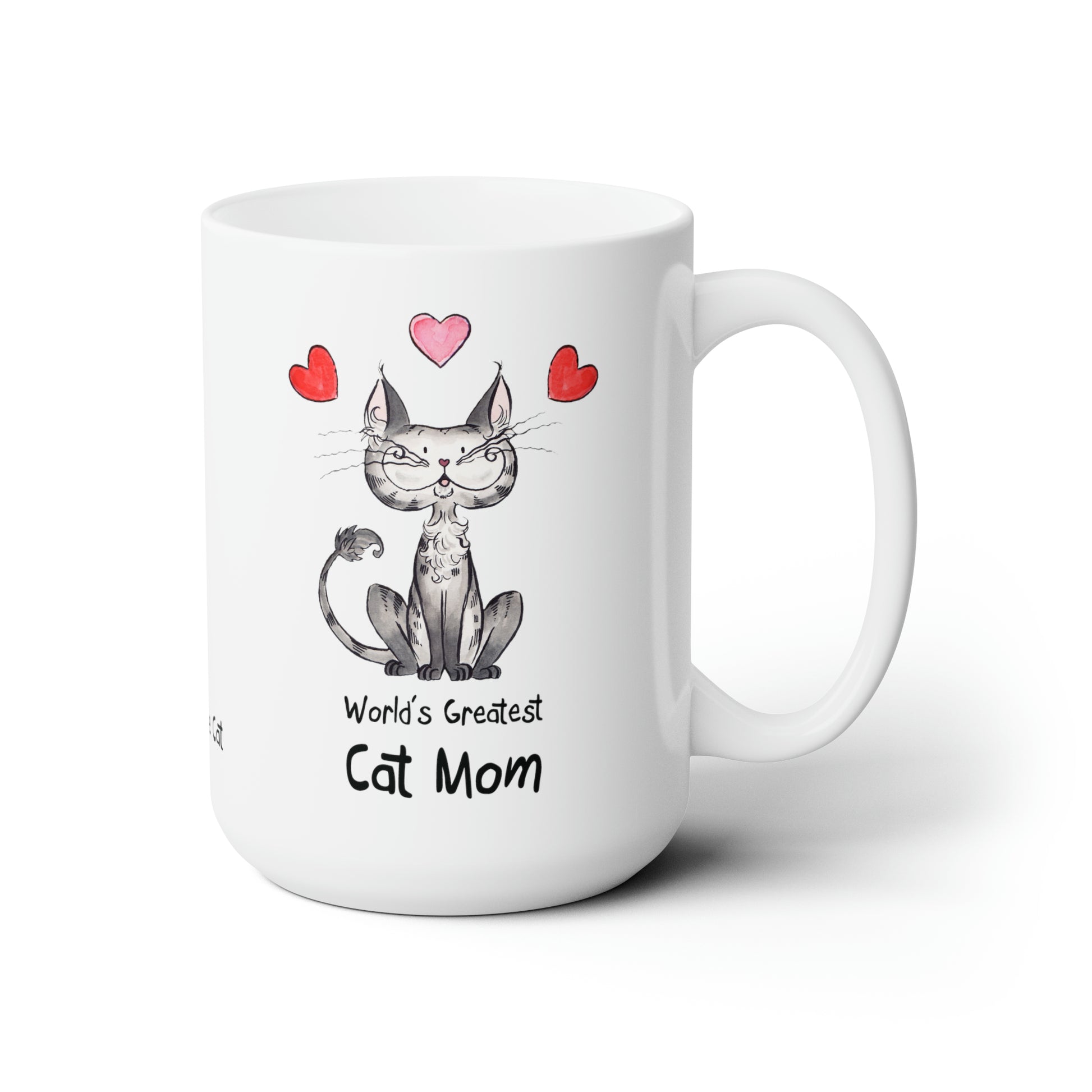 USA Matisse the cat world’s greatest cat mom 15oz jumbo mug with the handle on the right.