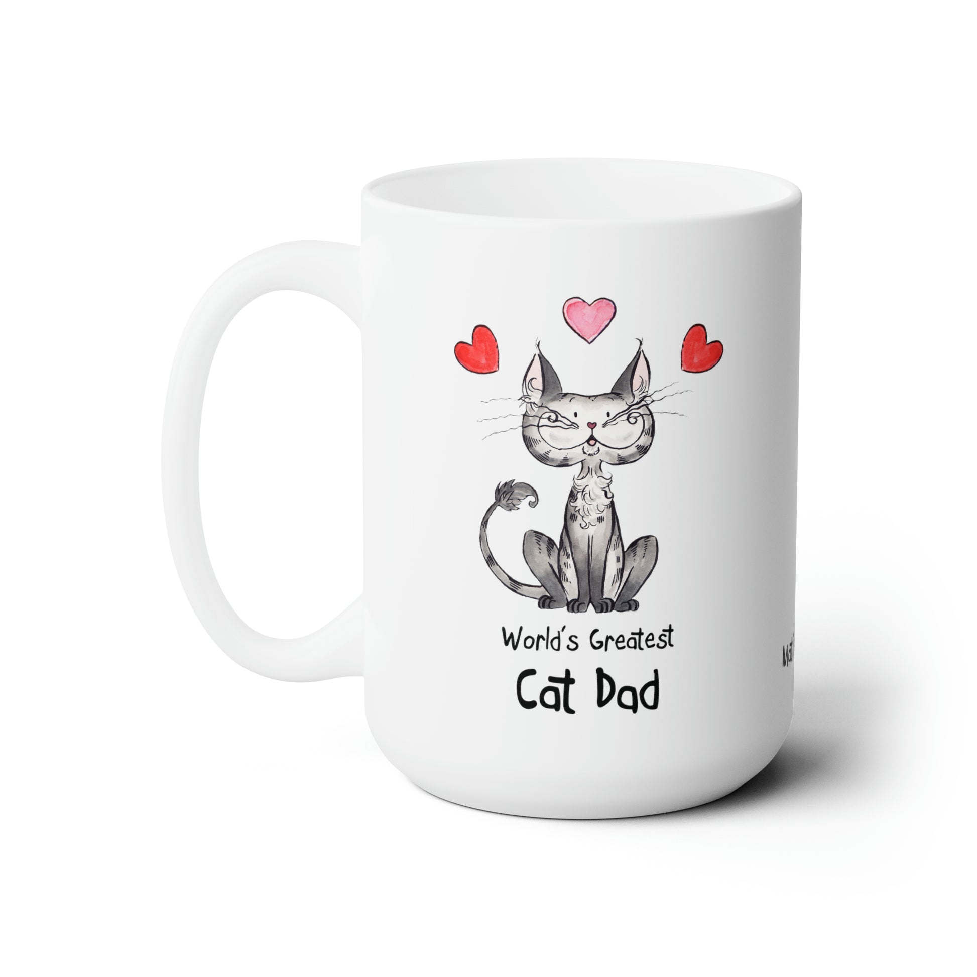USA Matisse the cat world’s greatest cat dad 15oz jumbo mug with the handle on the left.